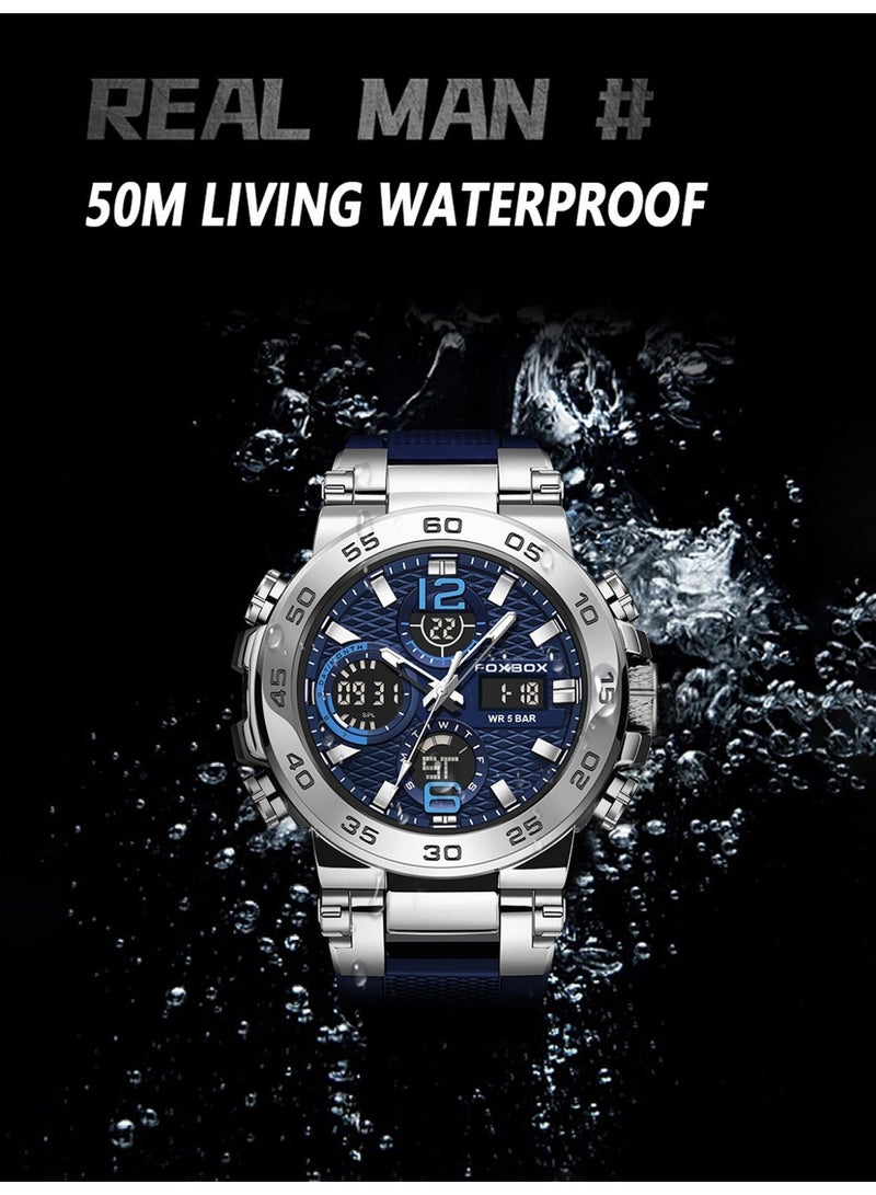 فوكس بوكس ساعات يد فاخرة بشاشة LCD للرجال مقاومة للماء كوارتز عسكرية للرجال + صندوق - Image 3